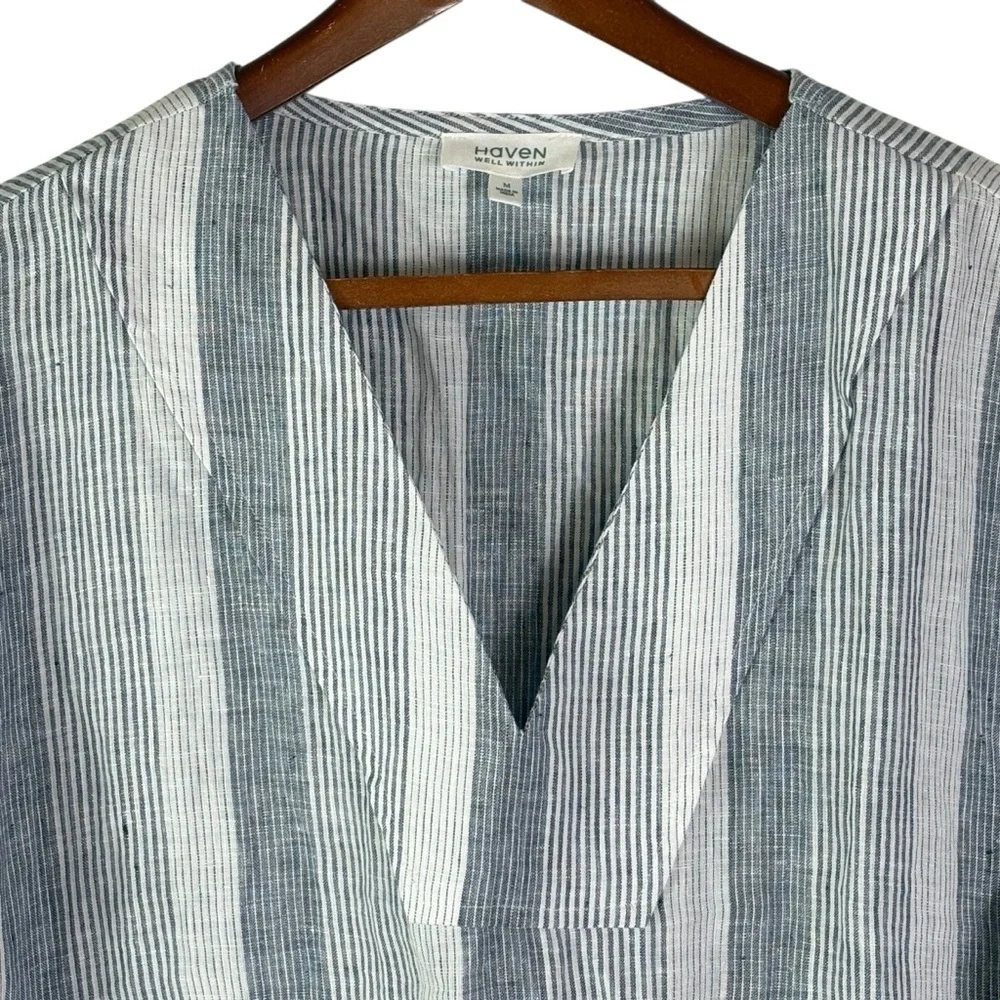 Haven Well Within Ombre Striped Linen V-Neck Top • Size M • 3/4 Sleeve Coastal - Picture 5 of 11